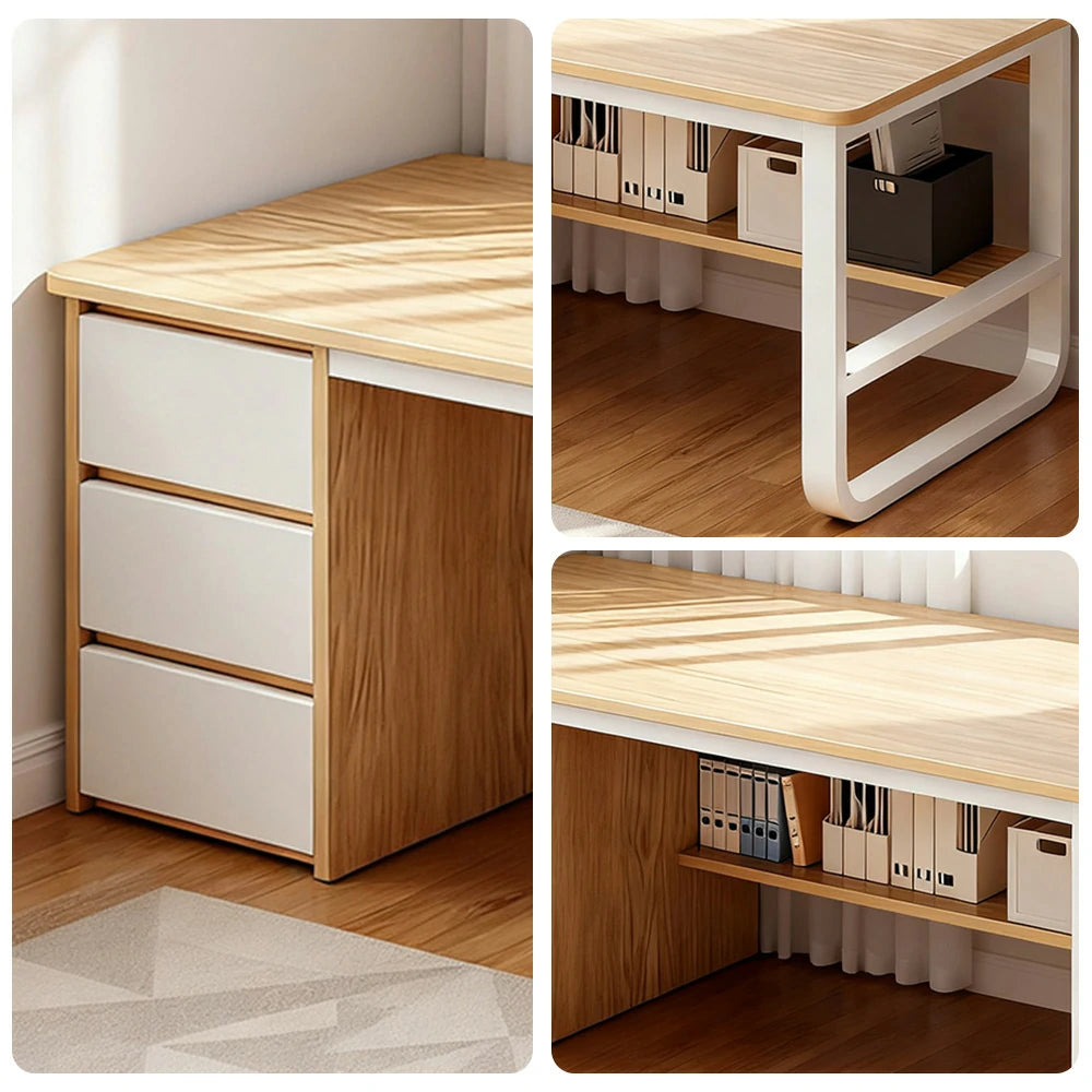 LIVARA Office Desk 100/120/140cm Space-Saving Design, Thickened Panels, Stable U-Legs, Rounded Edge - Wood