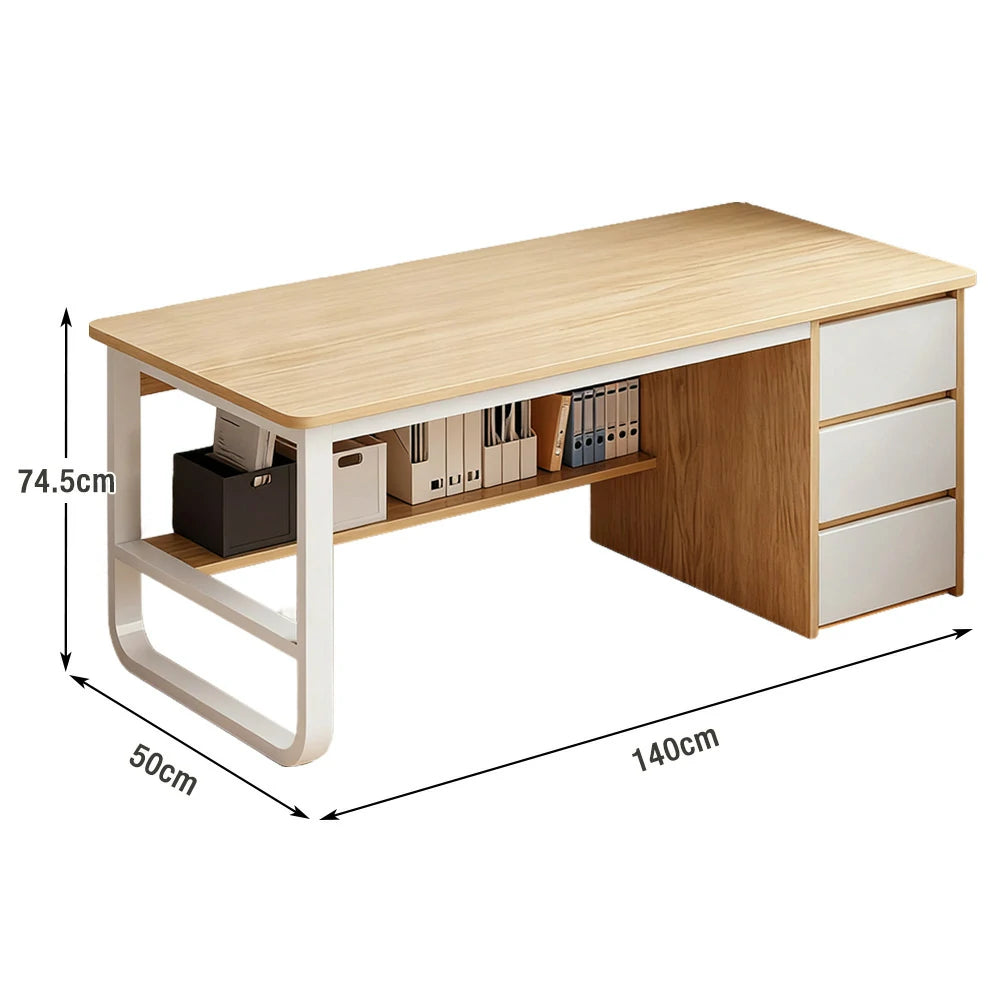 LIVARA Office Desk 100/120/140cm Space-Saving Design, Thickened Panels, Stable U-Legs, Rounded Edge - Wood
