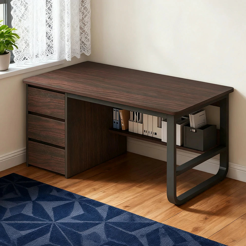 LIVARA Office Desk 100/120/140cm Space-Saving Design, Thickened Panels, Stable U-Legs, Rounded Edge - Walnut