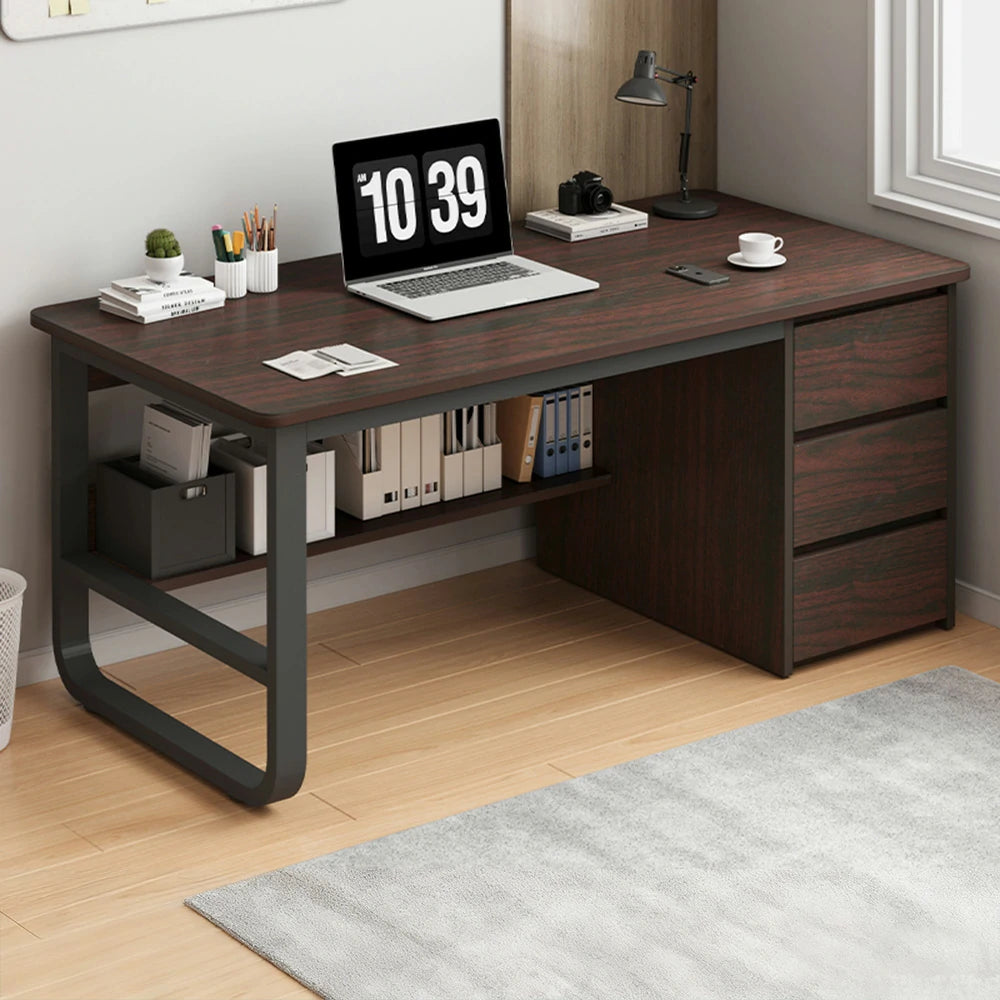 LIVARA Office Desk 100/120/140cm Space-Saving Design, Thickened Panels, Stable U-Legs, Rounded Edge - Walnut