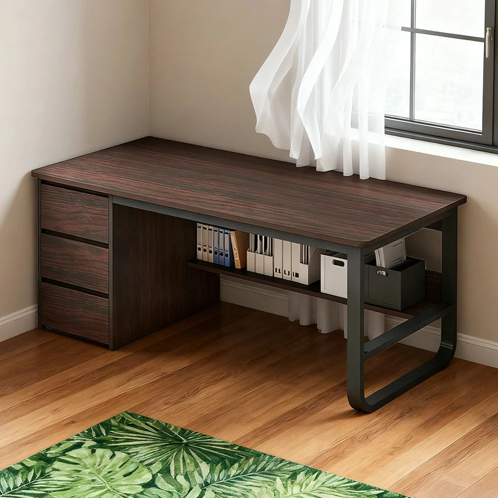 LIVARA Office Desk 100/120/140cm Space-Saving Design, Thickened Panels, Stable U-Legs, Rounded Edge - Walnut