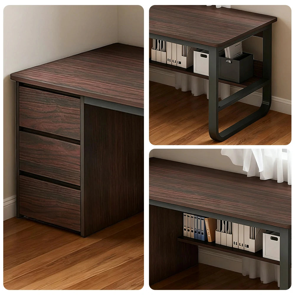 LIVARA Office Desk 100/120/140cm Space-Saving Design, Thickened Panels, Stable U-Legs, Rounded Edge - Walnut