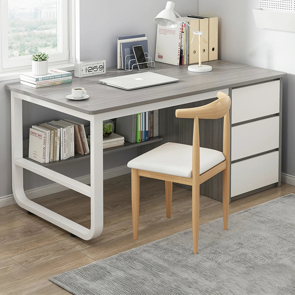 LIVARA Office Desk and Chair Set 100/120/140cm Space-Saving Design, Thickened Panels, Stable U-Legs, Rounded Edge - Grey