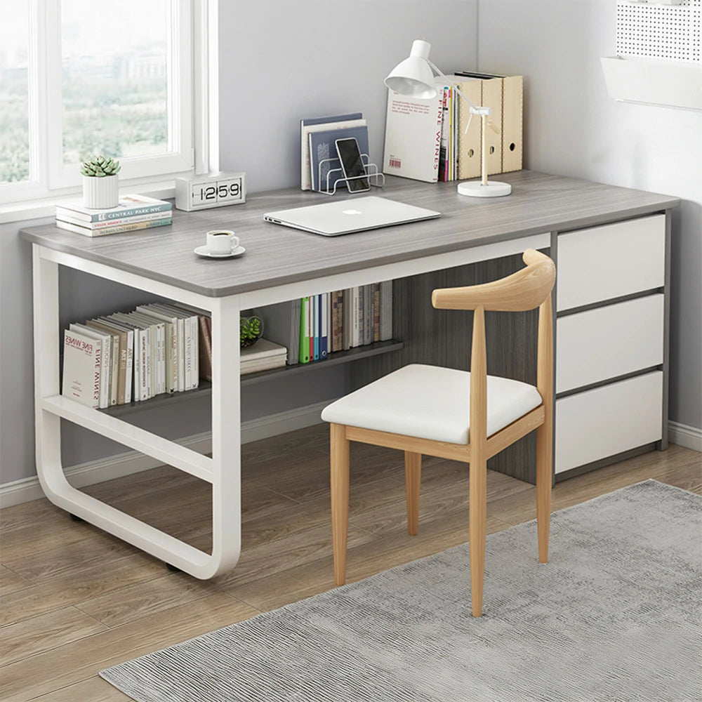 LIVARA Office Desk and Chair Set 100/120/140cm Space-Saving Design, Thickened Panels, Stable U-Legs, Rounded Edge - Grey