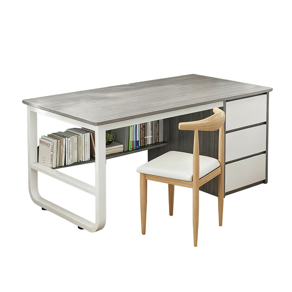 LIVARA Office Desk and Chair Set 100/120/140cm Space-Saving Design, Thickened Panels, Stable U-Legs, Rounded Edge - Grey