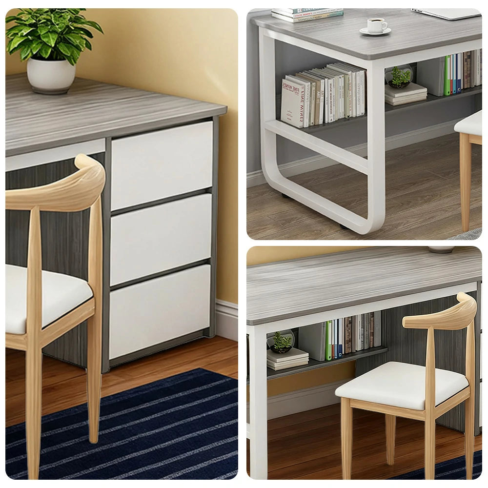 LIVARA Office Desk and Chair Set 100/120/140cm Space-Saving Design, Thickened Panels, Stable U-Legs, Rounded Edge - Grey