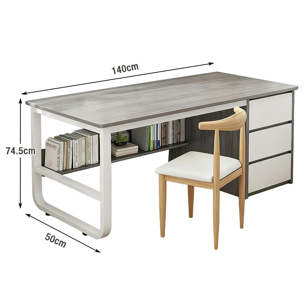 LIVARA Office Desk and Chair Set 100/120/140cm Space-Saving Design, Thickened Panels, Stable U-Legs, Rounded Edge - Grey