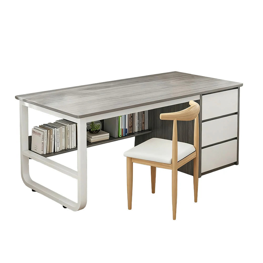 LIVARA Office Desk and Chair Set 100/120/140cm Space-Saving Design, Thickened Panels, Stable U-Legs, Rounded Edge - Grey