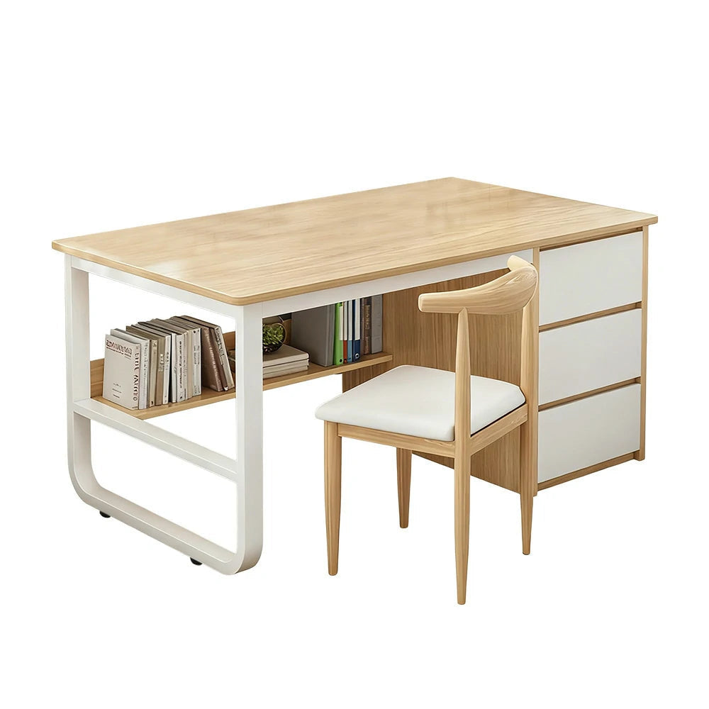 LIVARA Office Desk and Chair Set 100/120/140cm Space-Saving Design, Thickened Panels, Stable U-Legs, Rounded Edge - Wood