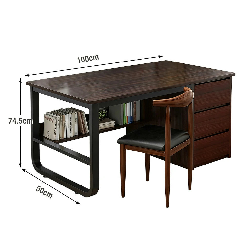 LIVARA Office Desk and Chair Set 100/120/140cm Space-Saving Design, Thickened Panels, Stable U-Legs, Rounded Edge - Walnut