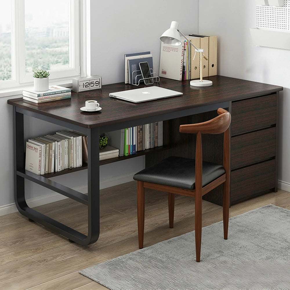 LIVARA Office Desk and Chair Set 100/120/140cm Space-Saving Design, Thickened Panels, Stable U-Legs, Rounded Edge - Walnut