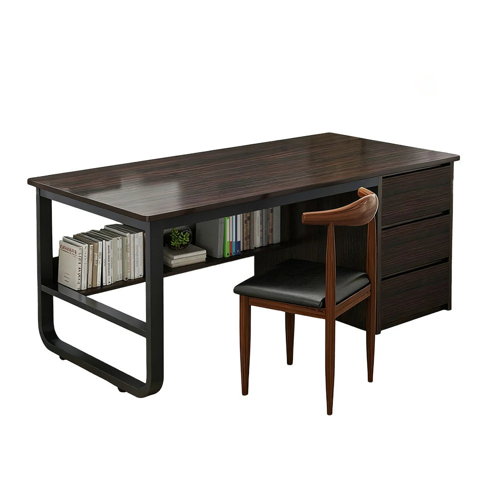 LIVARA Office Desk and Chair Set 100/120/140cm Space-Saving Design, Thickened Panels, Stable U-Legs, Rounded Edge - Walnut