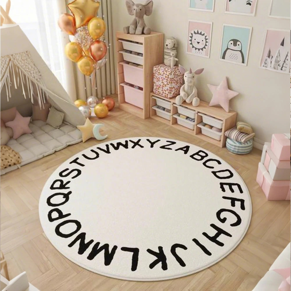 LIVARA Kids Plush Play Mat Non Slip High Density Soft Surface Durable Cozy and Floor Protective White Letters Theme