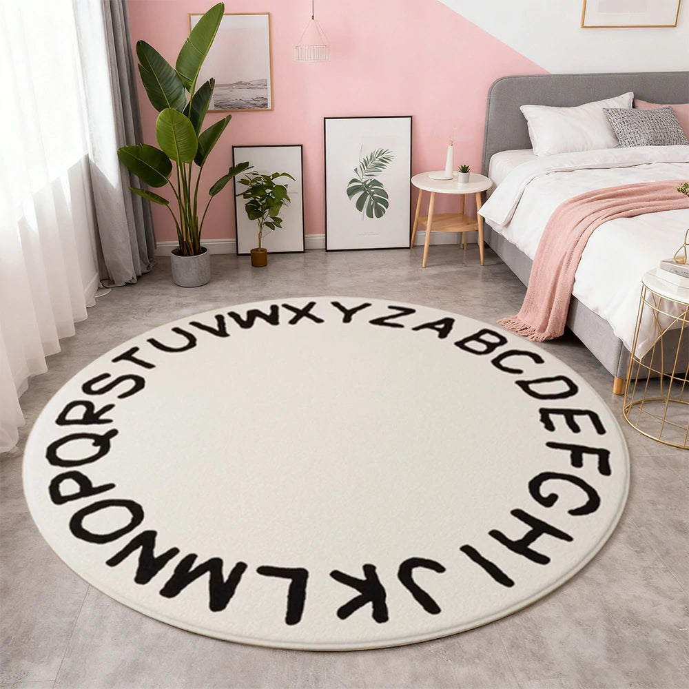 LIVARA Kids Plush Play Mat Non Slip High Density Soft Surface Durable Cozy and Floor Protective White Letters Theme