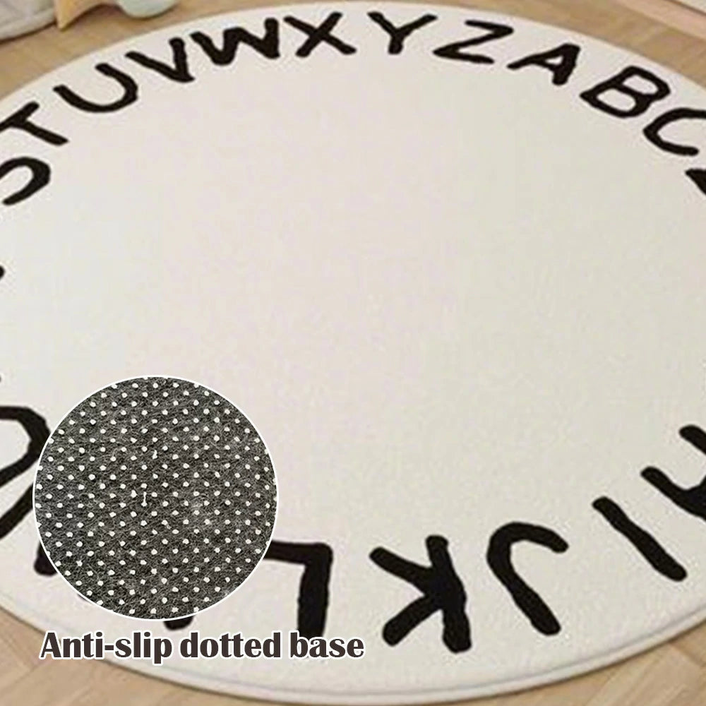 LIVARA Kids Plush Play Mat Non Slip High Density Soft Surface Durable Cozy and Floor Protective White Letters Theme