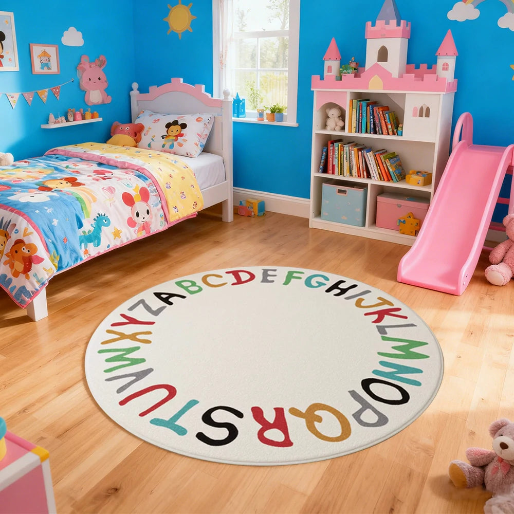 LIVARA Kids Plush Play Mat Non Slip High Density Soft Surface Durable Cozy and Floor Protective Colorful Letters Theme