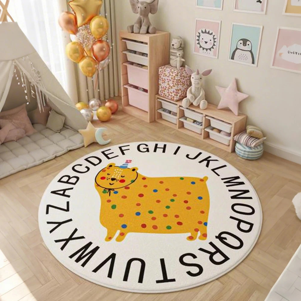 LIVARA Kids Plush Play Mat Non Slip High Density Soft Surface Durable Cozy and Floor Protective Alphabet Yellow Leopard Theme