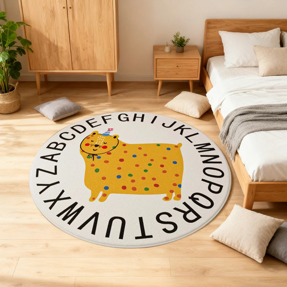 LIVARA Kids Plush Play Mat Non Slip High Density Soft Surface Durable Cozy and Floor Protective Alphabet Yellow Leopard Theme