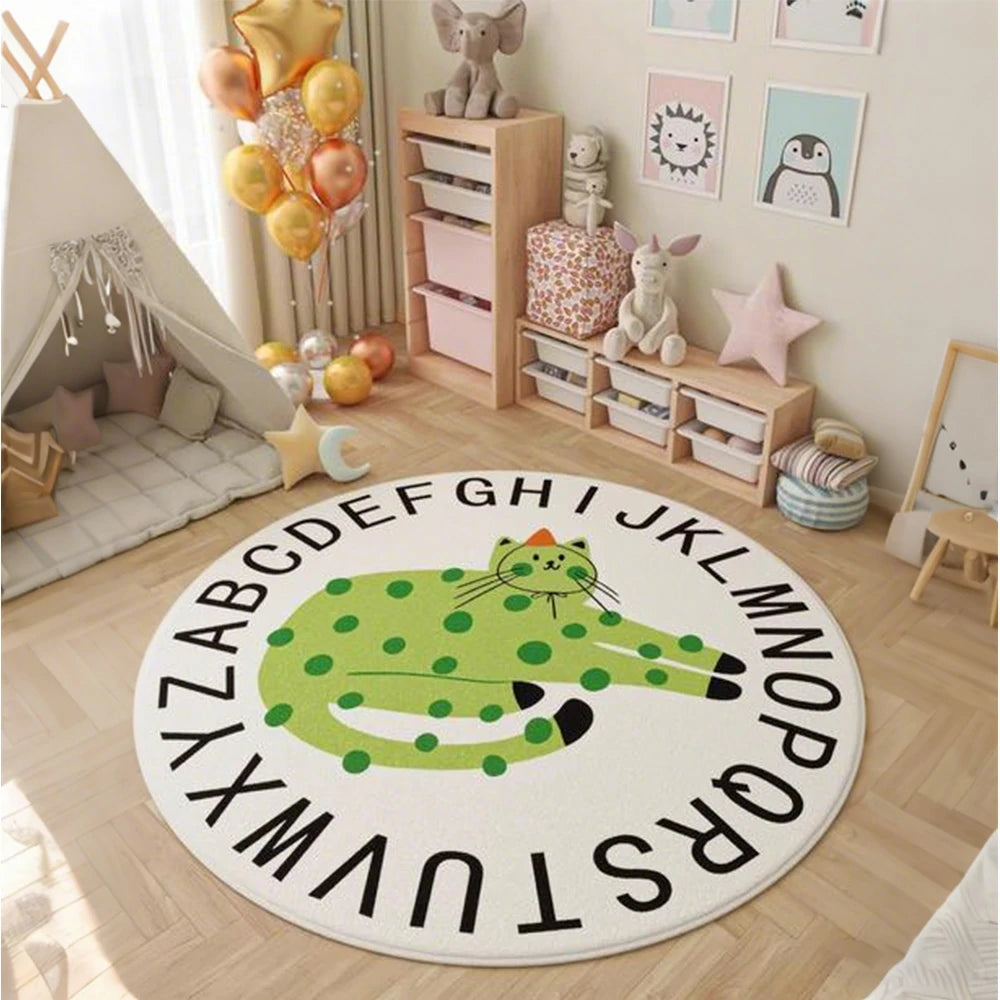 LIVARA Kids Plush Play Mat Non Slip High Density Soft Surface Durable Cozy and Floor Protective Alphabet Green Leopard Theme