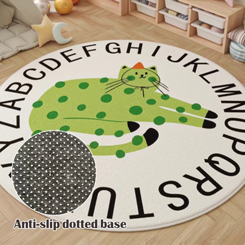 LIVARA Kids Plush Play Mat Non Slip High Density Soft Surface Durable Cozy and Floor Protective Alphabet Green Leopard Theme