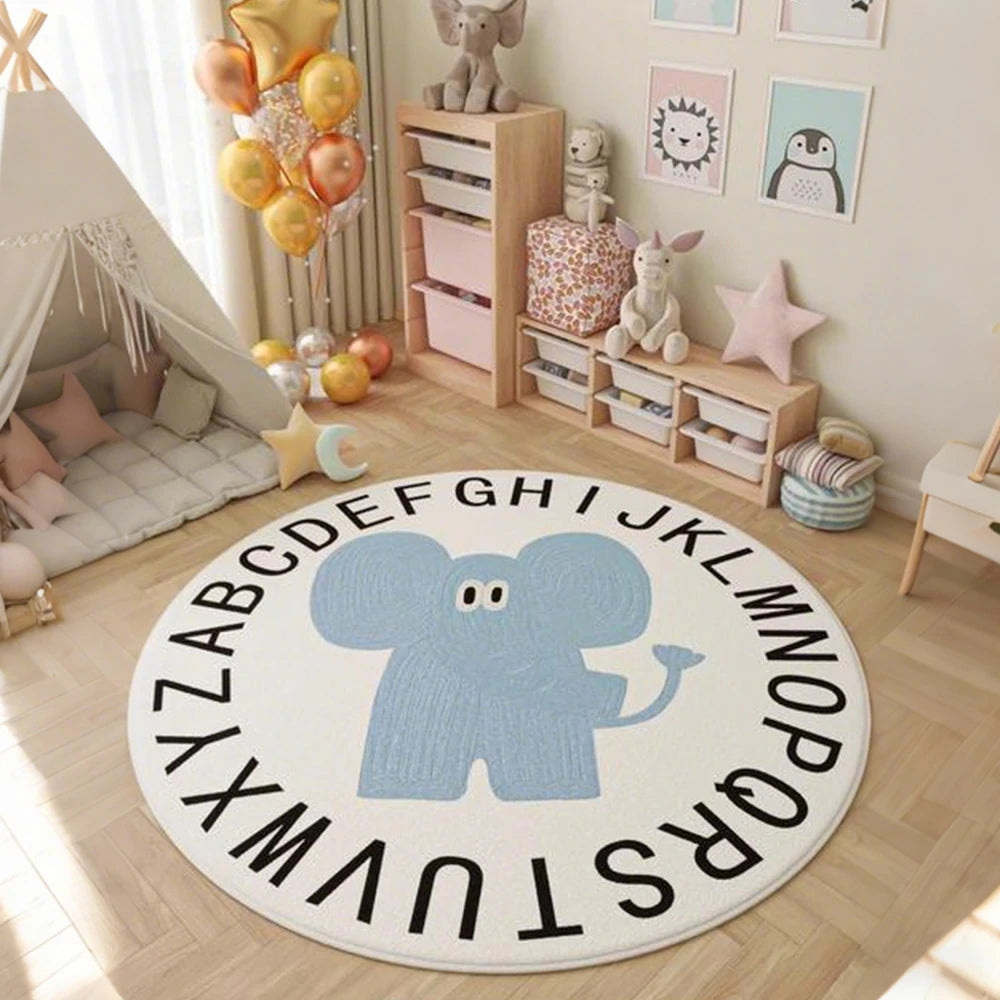 LIVARA Kids Plush Play Mat Non Slip High Density Soft Surface Durable Cozy and Floor Protective Alphabet Blue Elephant Theme