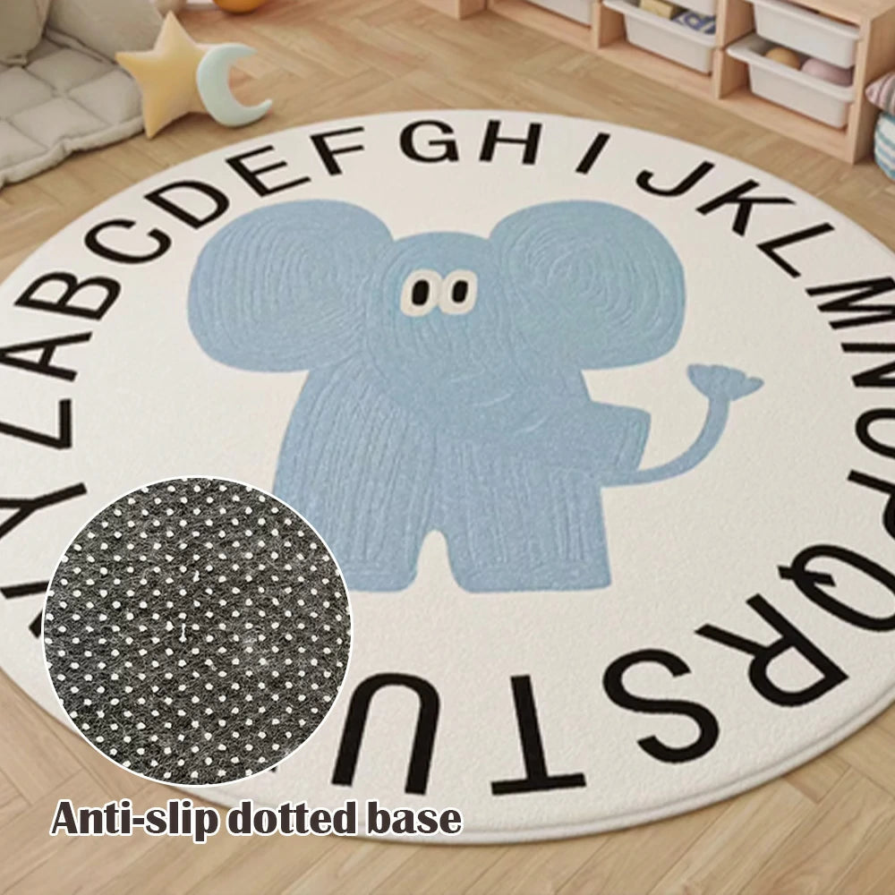 LIVARA Kids Plush Play Mat Non Slip High Density Soft Surface Durable Cozy and Floor Protective Alphabet Blue Elephant Theme