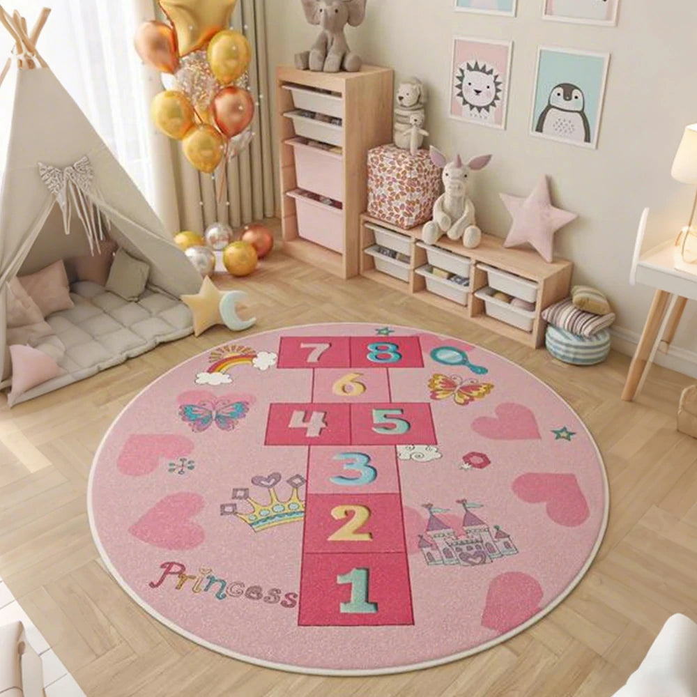 LIVARA Kids Plush Play Mat Non Slip High Density Soft Surface Durable Cozy and Floor Protective Pink House Theme