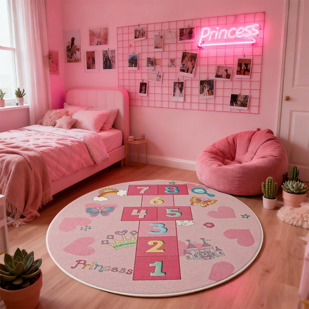 LIVARA Kids Plush Play Mat Non Slip High Density Soft Surface Durable Cozy and Floor Protective Pink House Theme