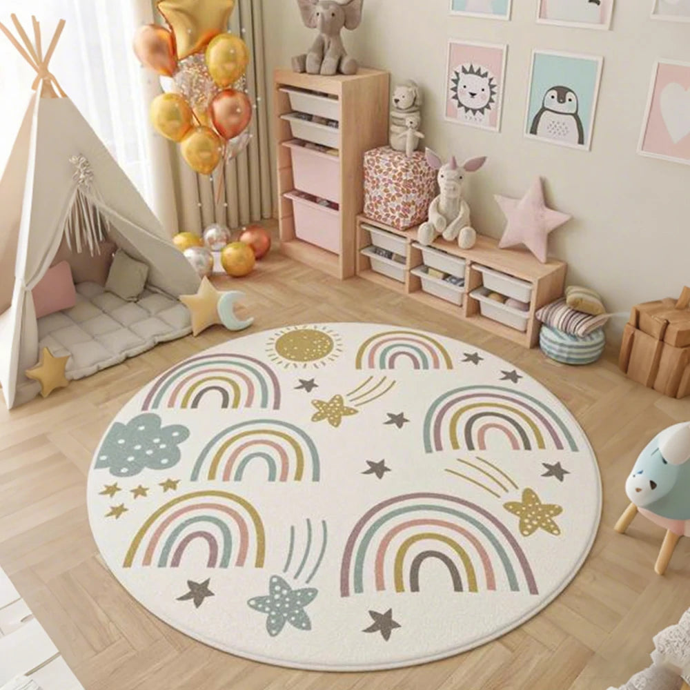LIVARA Kids Plush Play Mat Non Slip High Density Soft Surface Durable Cozy and Floor Protective Rainbow Stars Theme