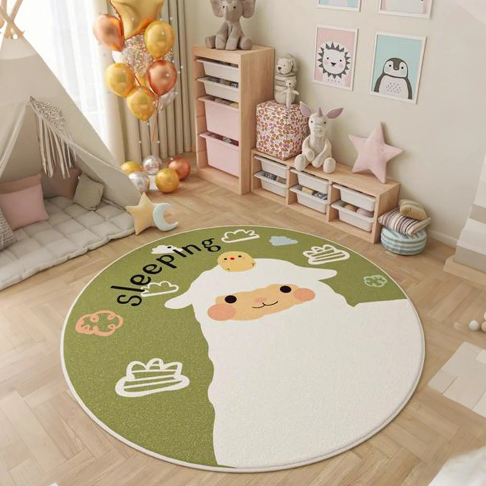 LIVARA Kids Plush Play Mat Non Slip High Density Soft Surface Durable Cozy and Floor Protective Little Green Sheep Theme