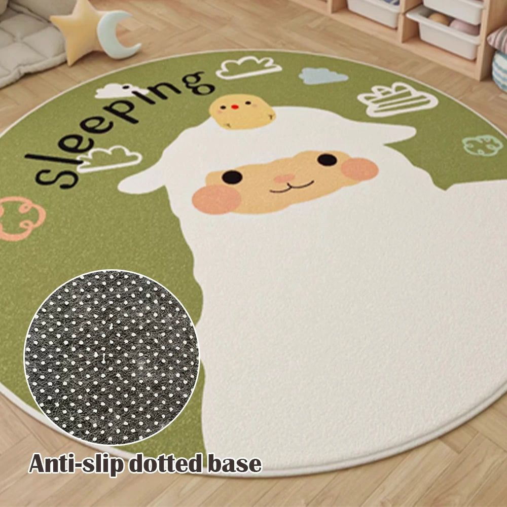 LIVARA Kids Plush Play Mat Non Slip High Density Soft Surface Durable Cozy and Floor Protective Little Green Sheep Theme