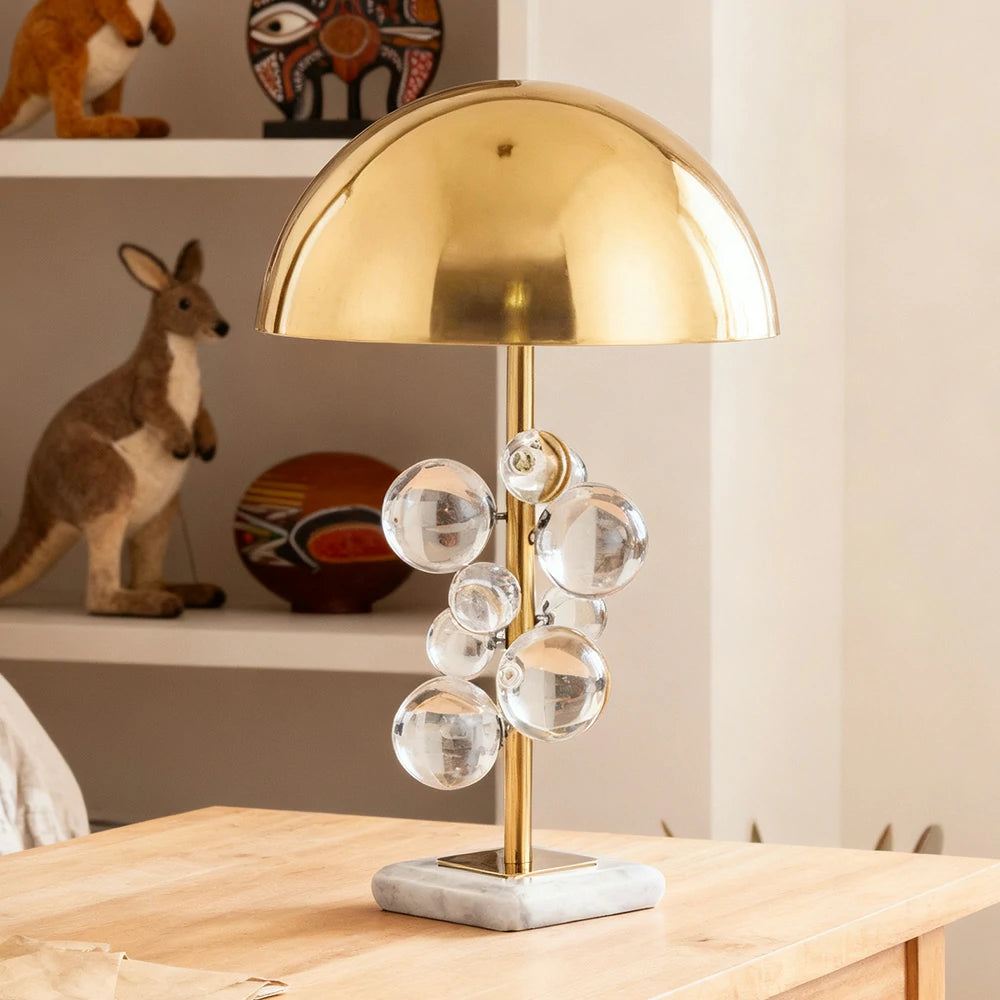LIVARA 52/58cm Table Lamp Electroplated Metal Shade Natural Marble Base Crystal Ball Lighting Soft Warm Light & Artistic Design