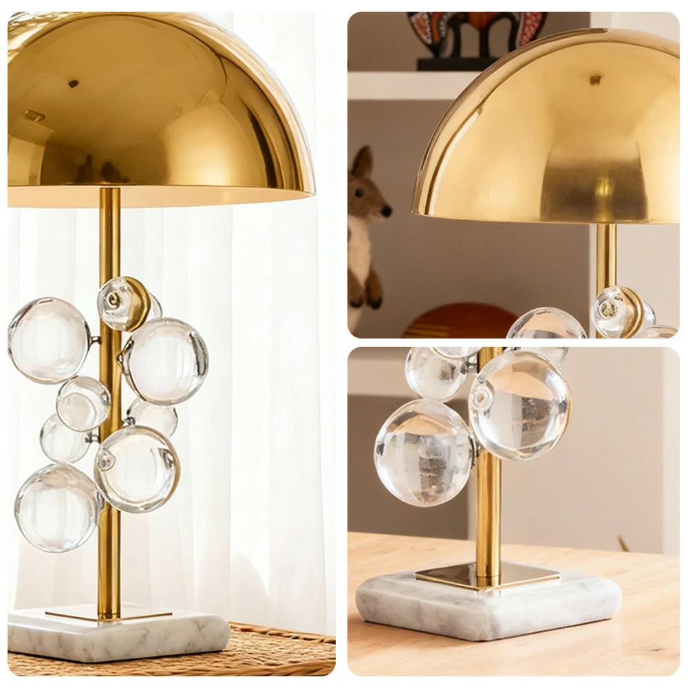 LIVARA 52/58cm Table Lamp Electroplated Metal Shade Natural Marble Base Crystal Ball Lighting Soft Warm Light & Artistic Design