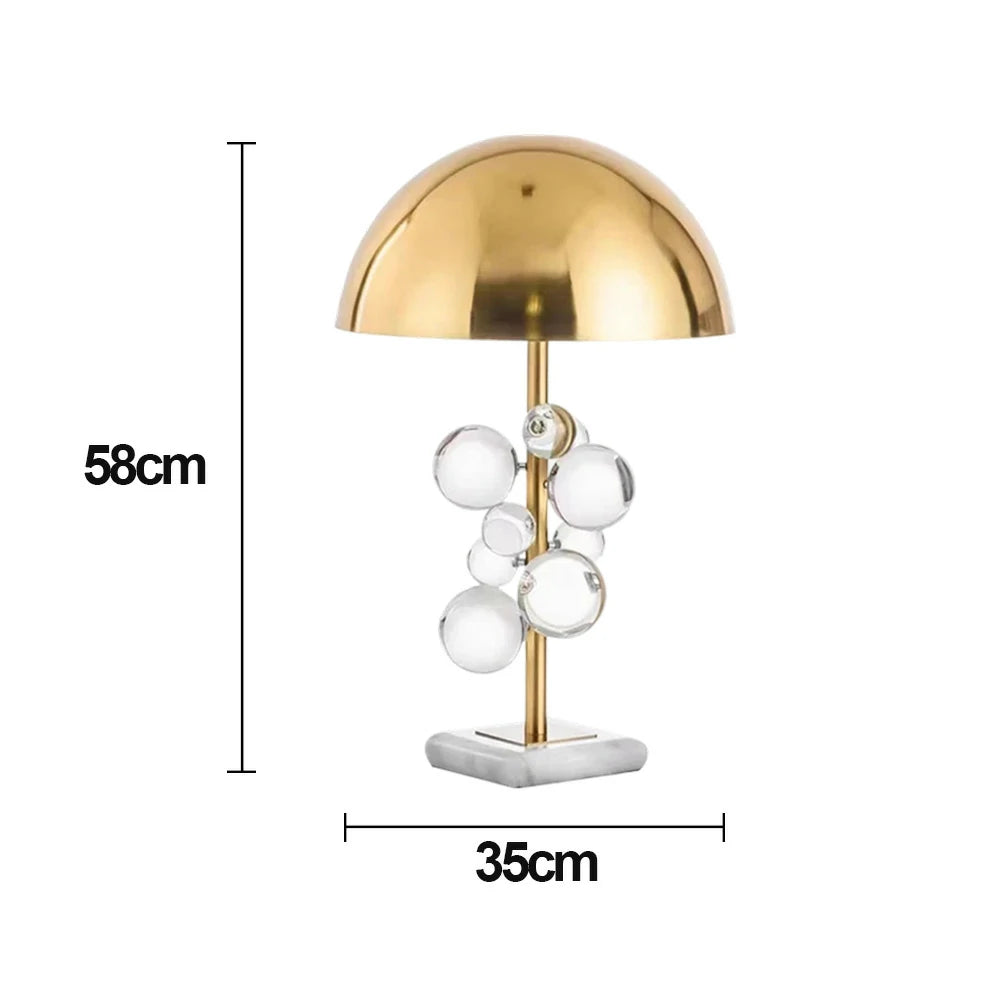 LIVARA 52/58cm Table Lamp Electroplated Metal Shade Natural Marble Base Crystal Ball Lighting Soft Warm Light & Artistic Design