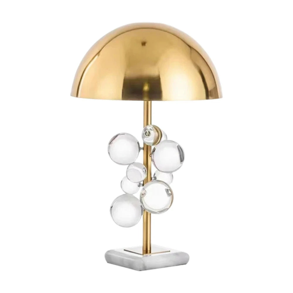 LIVARA 52/58cm Table Lamp Electroplated Metal Shade Natural Marble Base Crystal Ball Lighting Soft Warm Light & Artistic Design
