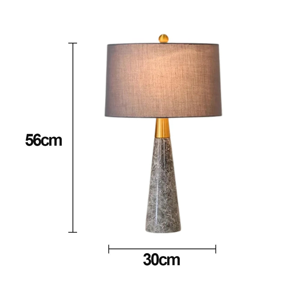 LIVARA Table Lamp Creative Design Soft Fabric Shade Natural Marble Base E27 Socket - Grey