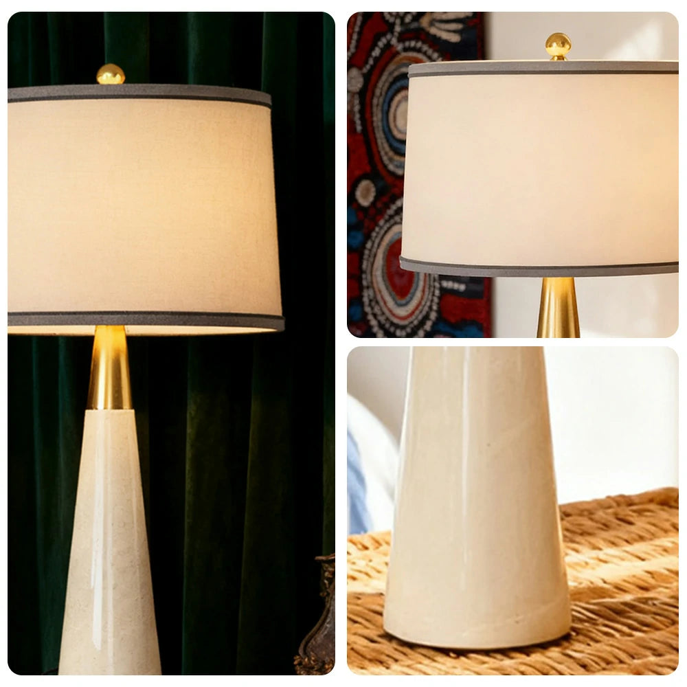 LIVARA Table Lamp Creative Design Soft Fabric Shade Natural Marble Base E27 Socket - White