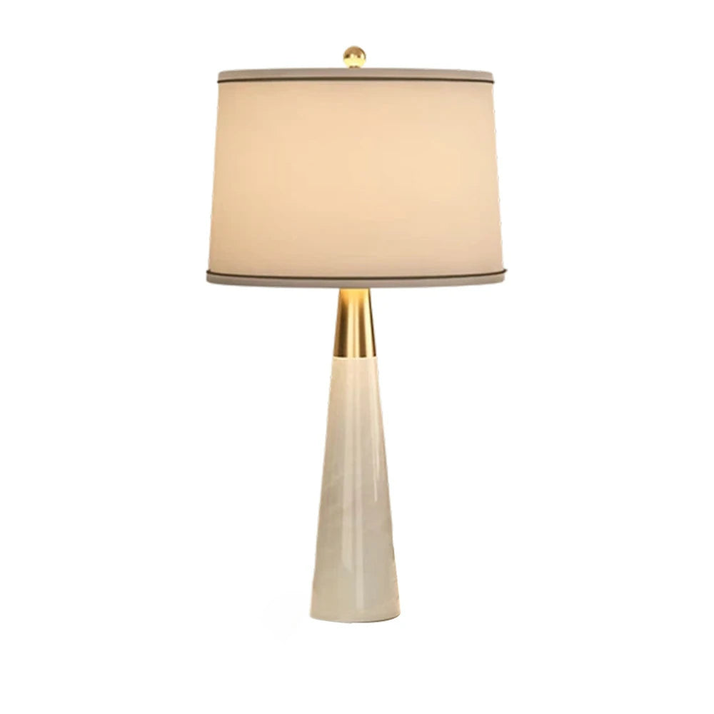 LIVARA Table Lamp Creative Design Soft Fabric Shade Natural Marble Base E27 Socket - White