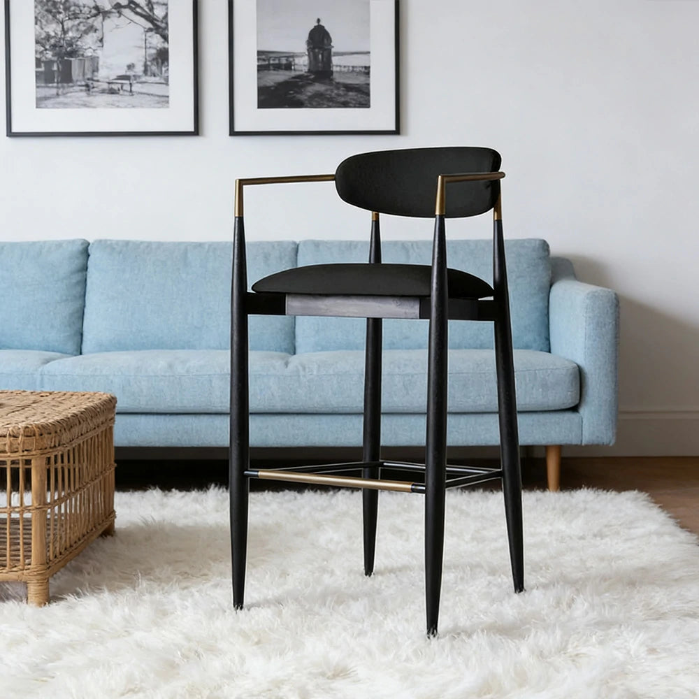 LIVARA 75/105cm Lounge Chair Half-Round Backrest High-Resilience Foam Solid Wood Tapered Legs Comfortable Seat - Black