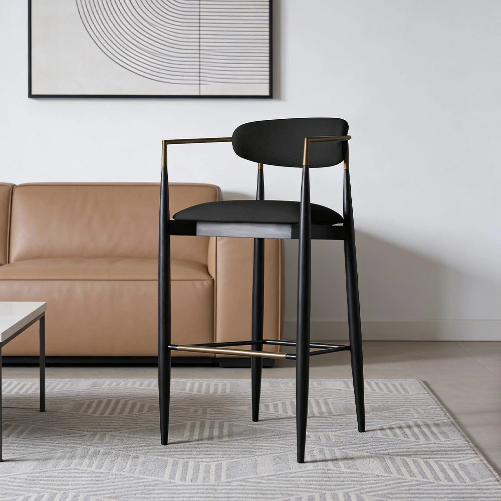 LIVARA 75/105cm Lounge Chair Half-Round Backrest High-Resilience Foam Solid Wood Tapered Legs Comfortable Seat - Black