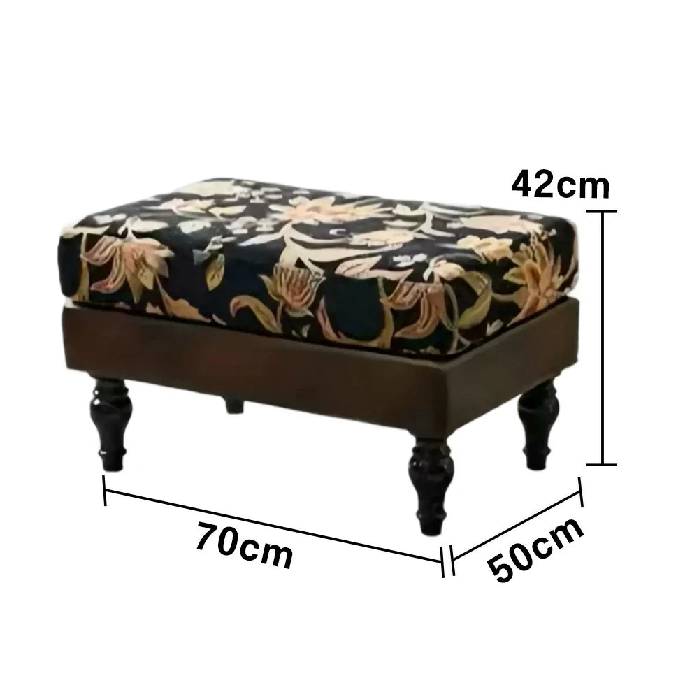 LIVARA Vintage Floral Wingback Armchair with Optional Matching Sofa Stool - Chenille Fabric, Oil-Wax PU Trim, High-Resilience Cushion, Solid Pine Frame - Black Floral