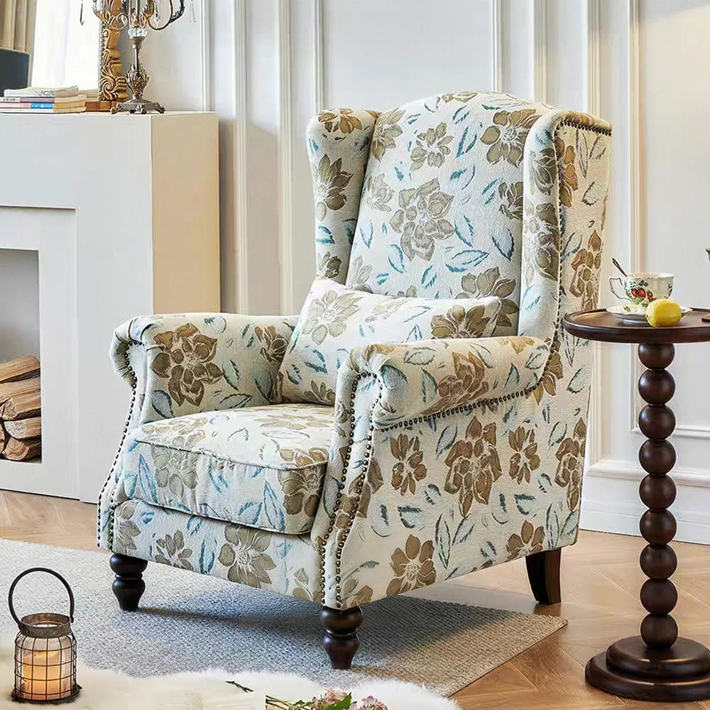 LIVARA Magnolia Fabric Armchair with Optional Matching Sofa Stool - Soft Upholstery, High-Resilience Cushion, Solid Wood Frame - Blue