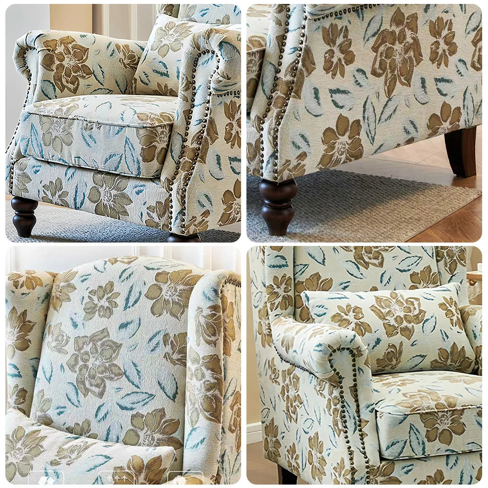 LIVARA Magnolia Fabric Armchair with Optional Matching Sofa Stool - Soft Upholstery, High-Resilience Cushion, Solid Wood Frame - Blue