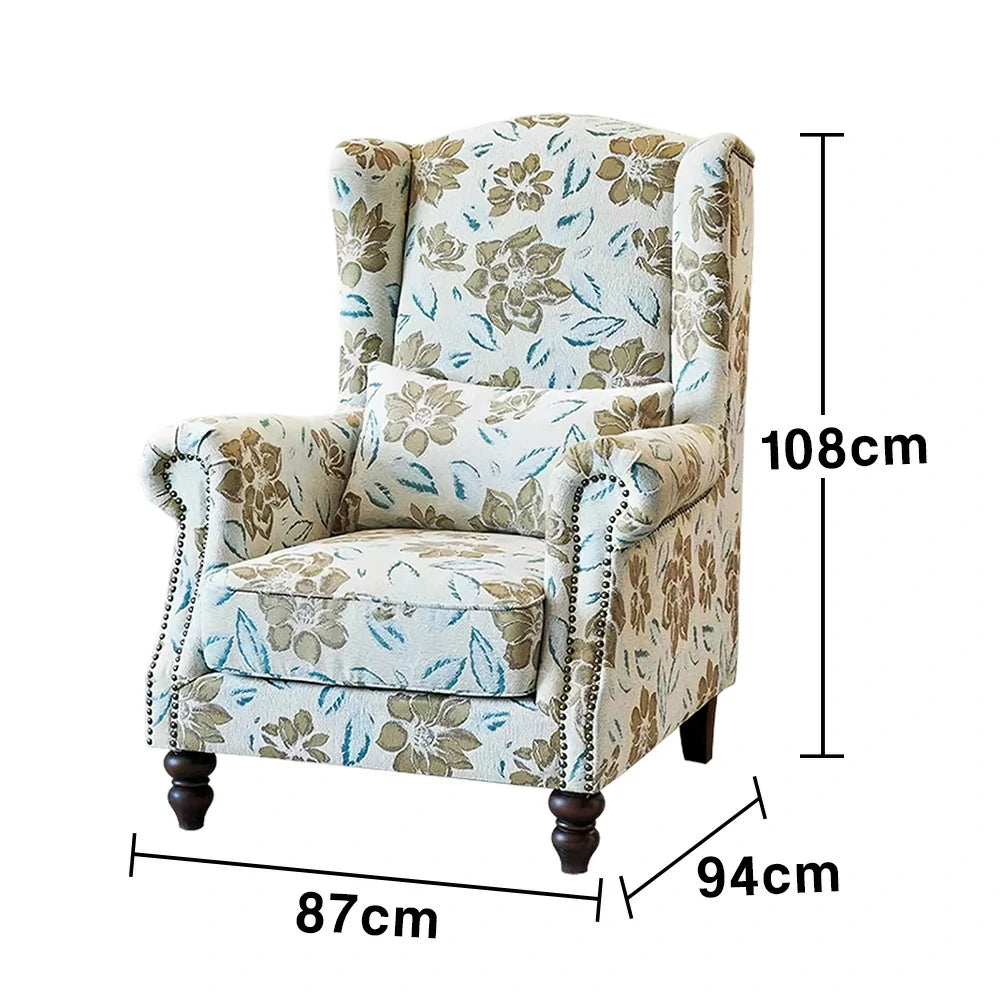 LIVARA Magnolia Fabric Armchair with Optional Matching Sofa Stool - Soft Upholstery, High-Resilience Cushion, Solid Wood Frame - Blue