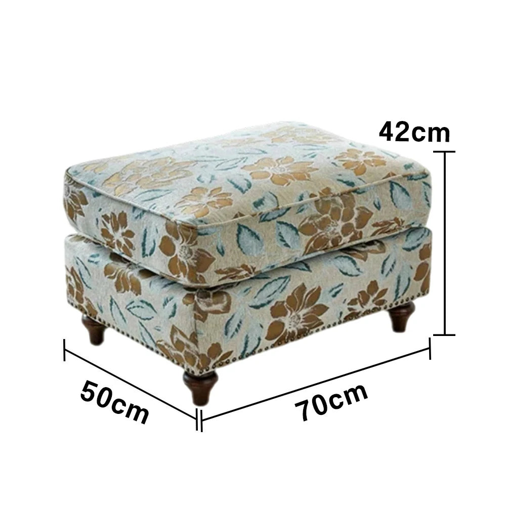 LIVARA Magnolia Fabric Armchair with Optional Matching Sofa Stool - Soft Upholstery, High-Resilience Cushion, Solid Wood Frame - Blue