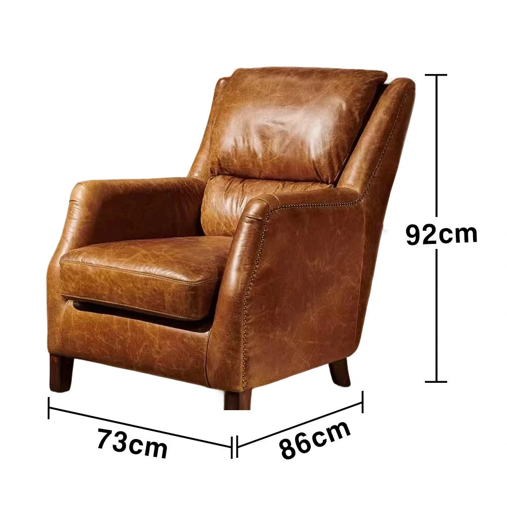 LIVARA Vintage Leather Armchair - Eco-Friendly Brown PU, Solid Wood Frame, Feather+Foam Cushion, Ergonomic Support, Retro Single Sofa Chair - Brown