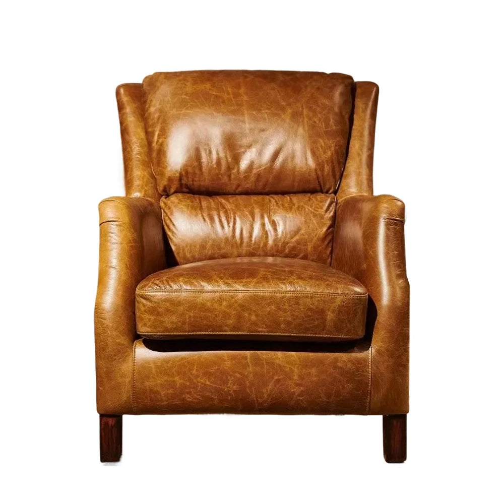 LIVARA Vintage Leather Armchair - Eco-Friendly Brown PU, Solid Wood Frame, Feather+Foam Cushion, Ergonomic Support, Retro Single Sofa Chair - Brown