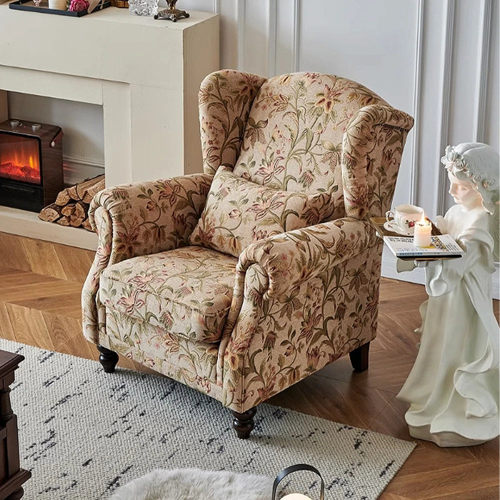 LIVARA Tulip Fabric Armchair - Chenille Upholstery, Solid Wood Frame, Feather+Foam Cushion, Ergonomic Support, Modern Retro Cigar-Style Single Sofa Chair - Blue