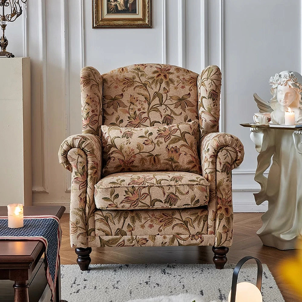 LIVARA Tulip Fabric Armchair - Chenille Upholstery, Solid Wood Frame, Feather+Foam Cushion, Ergonomic Support, Modern Retro Cigar-Style Single Sofa Chair - Blue