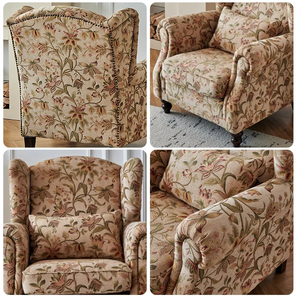 LIVARA Tulip Fabric Armchair - Chenille Upholstery, Solid Wood Frame, Feather+Foam Cushion, Ergonomic Support, Modern Retro Cigar-Style Single Sofa Chair - Blue